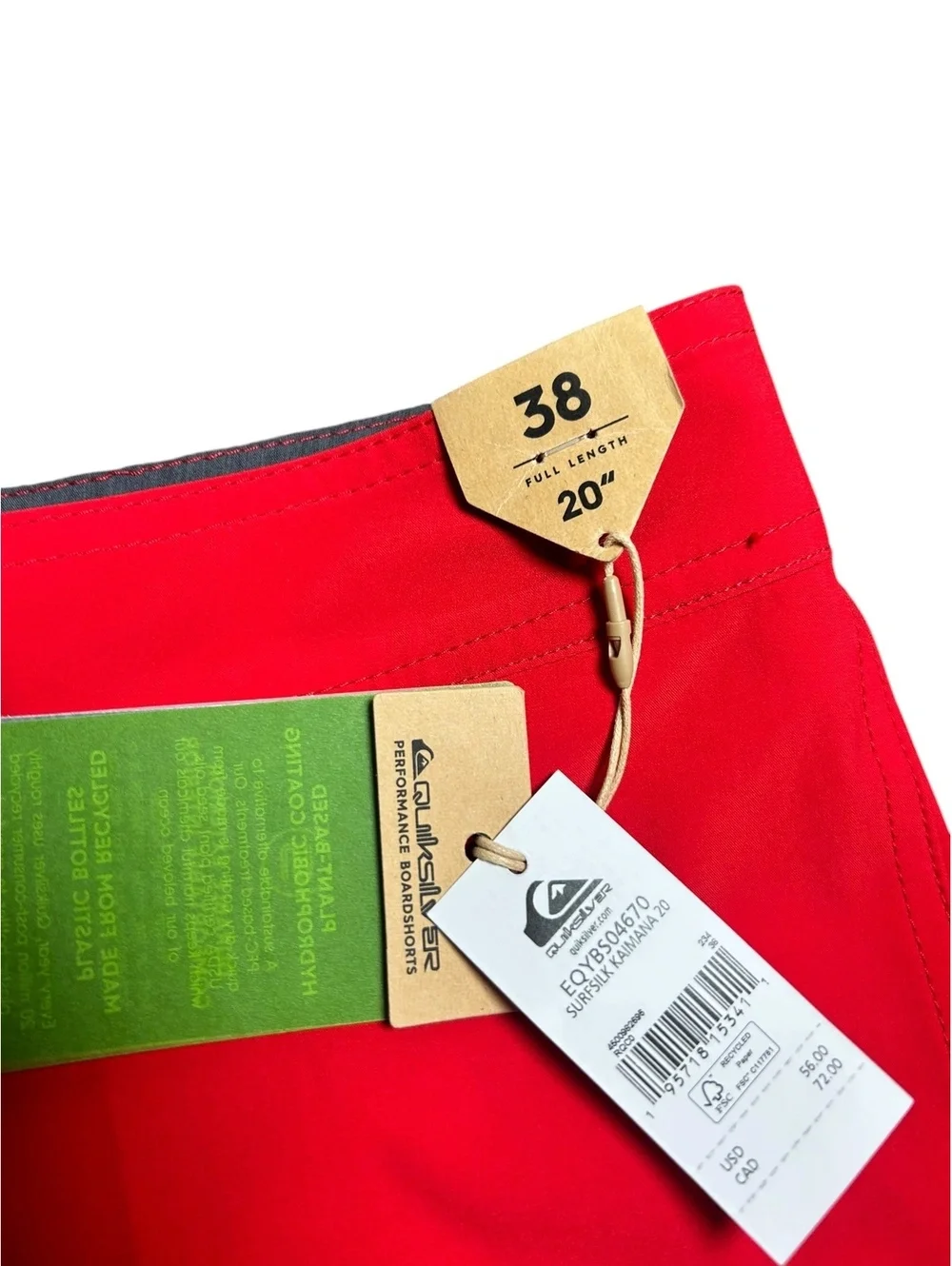 QUICKSILVER Men’s Red SURFSILK KAIMANA beach 20’ board shorts size 38 NWT